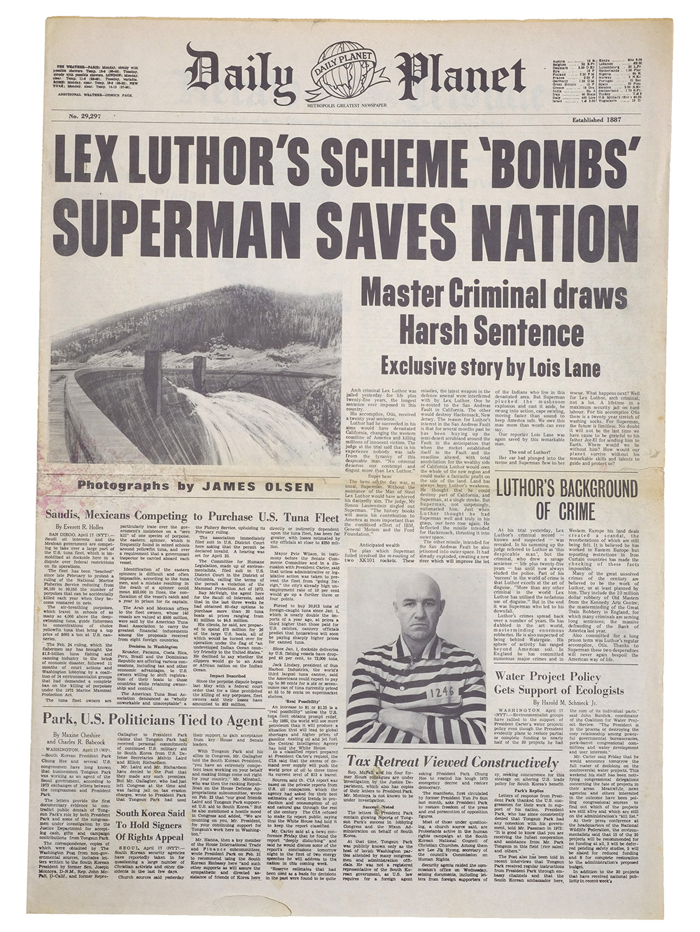 Read more about the article Superman II –  “Lex Luthor’s Scheme ‘Bombs'” Daily Planet Newspaper Cover